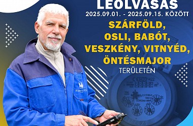 Vízmérő leolvasás: Szárföld, Osli, Babót, Veszkény, Vitnyéd, Öntésmajor területén 